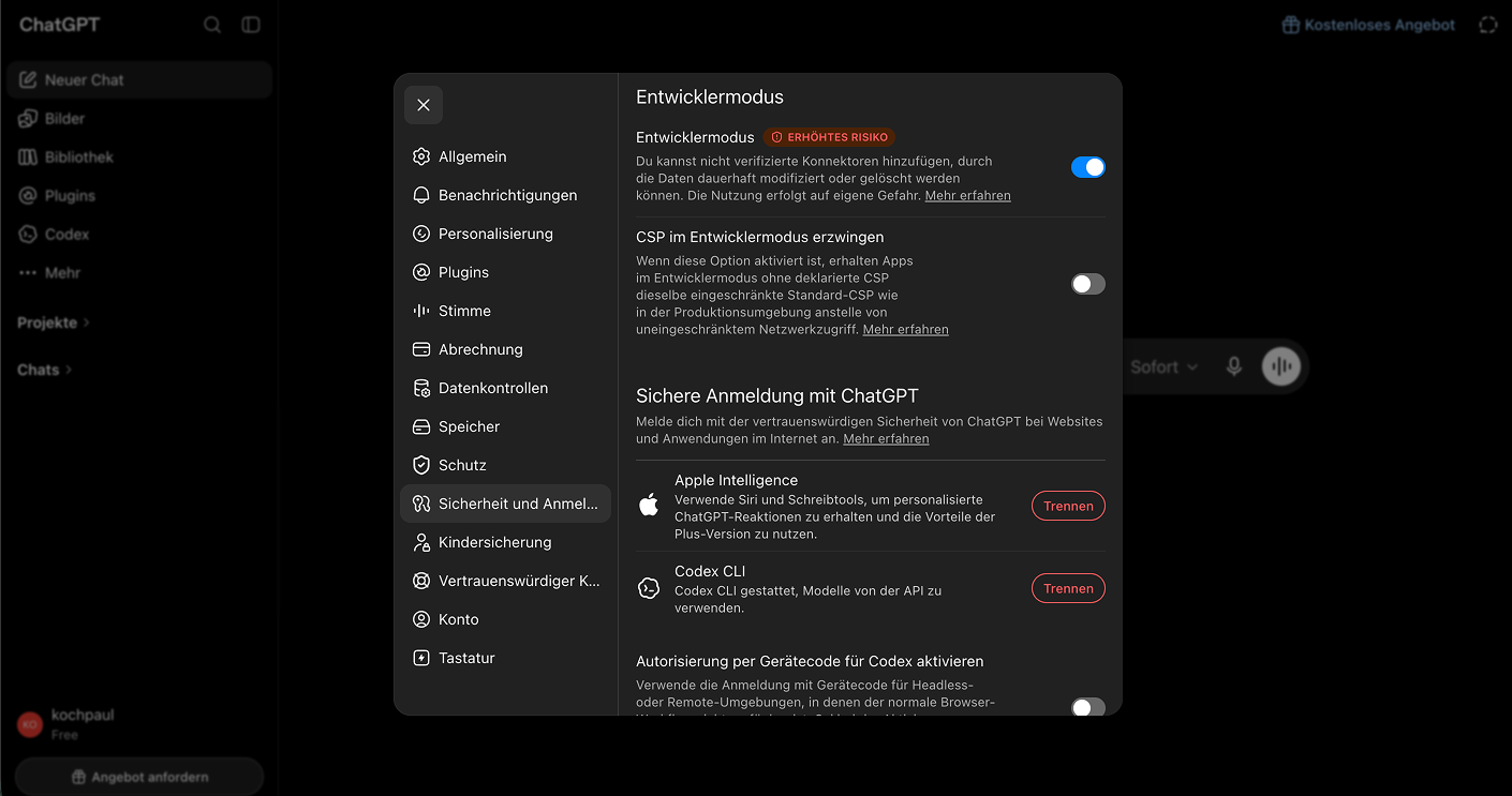 Der Entwicklermodus-Schalter ist aktiviert